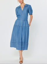 Chambray Tiered Midi Skirt