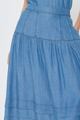 Chambray Tiered Midi Skirt