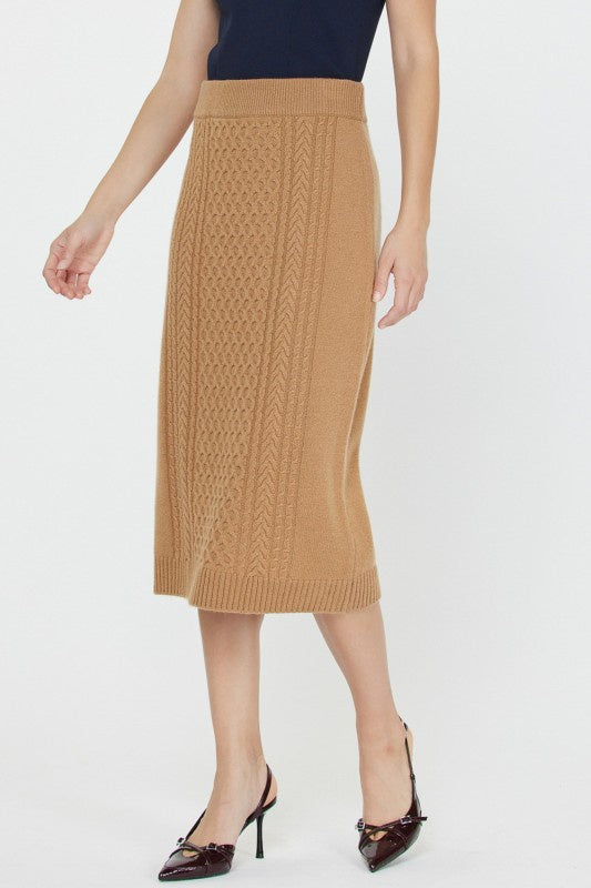 Caramel Cable-Knit Midi Skirt