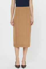 Caramel Cable-Knit Midi Skirt
