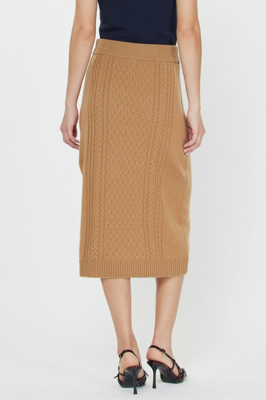 Caramel Cable-Knit Midi Skirt