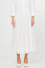 White Godet Midi Skirt