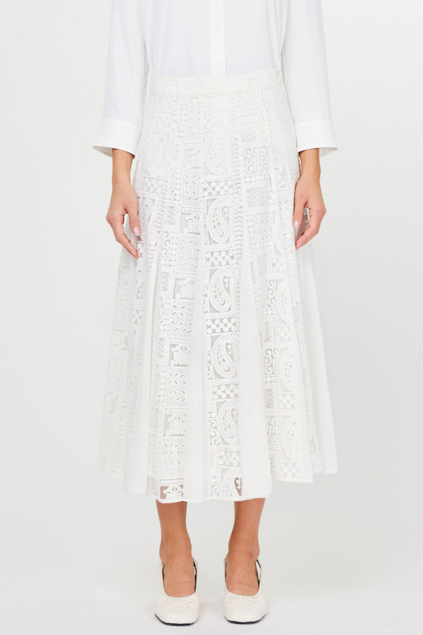 White Godet Midi Skirt
