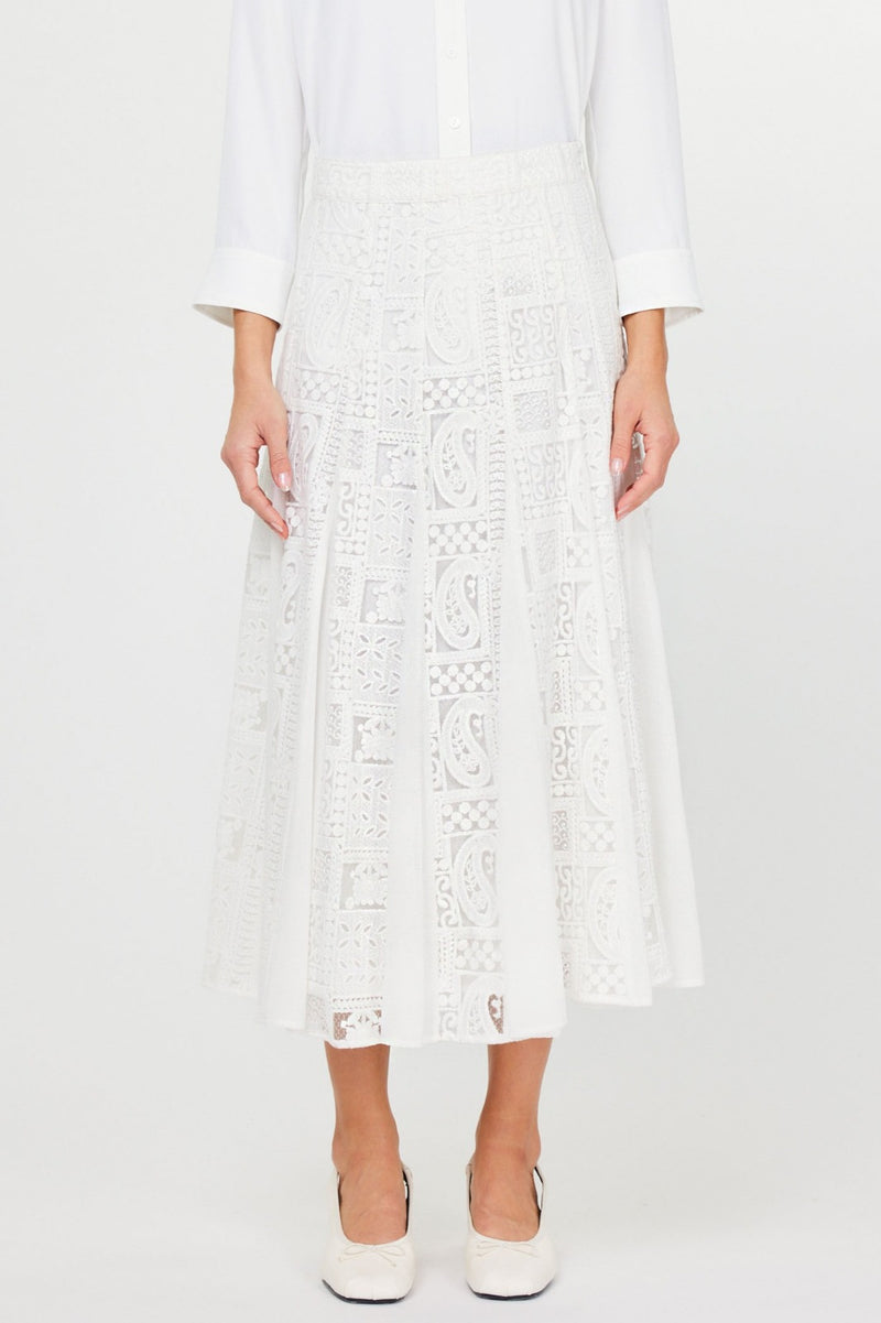 White Godet Midi Skirt