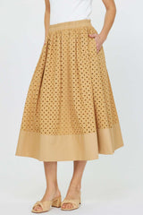Butterscotch Eyelet Midi Skirt