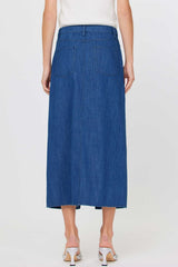 Embroidered Denim Midi Skirt