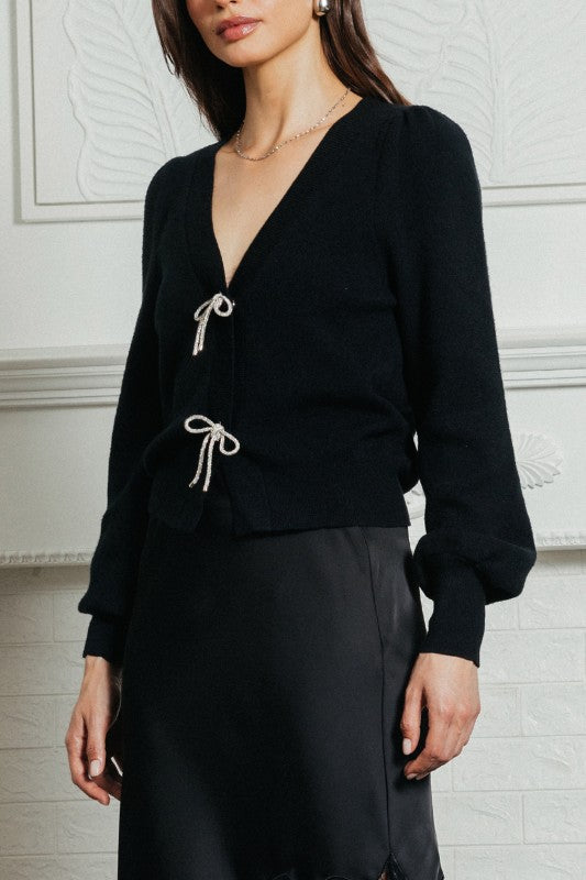 Ribbon Detail Soft Knit Cardigan