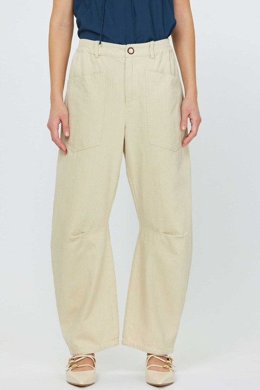 Butter Cream Barrel-Shaped Pants