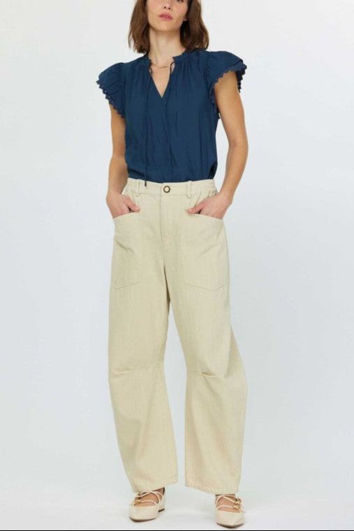 Butter Cream Barrel-Shaped Pants