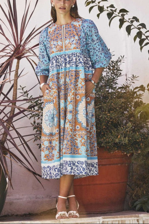 Boho Patchwork Print Midi Dress
