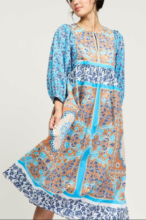 Boho Patchwork Print Midi Dress