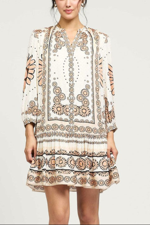 Split-Neck Button-Front Boho Dress