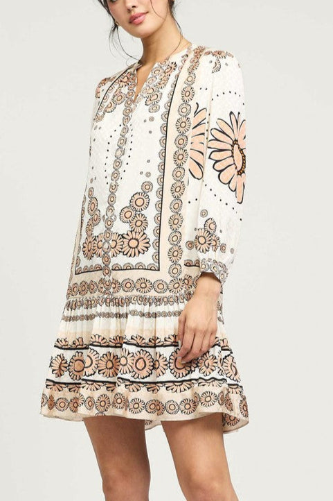 Split-Neck Button-Front Boho Dress