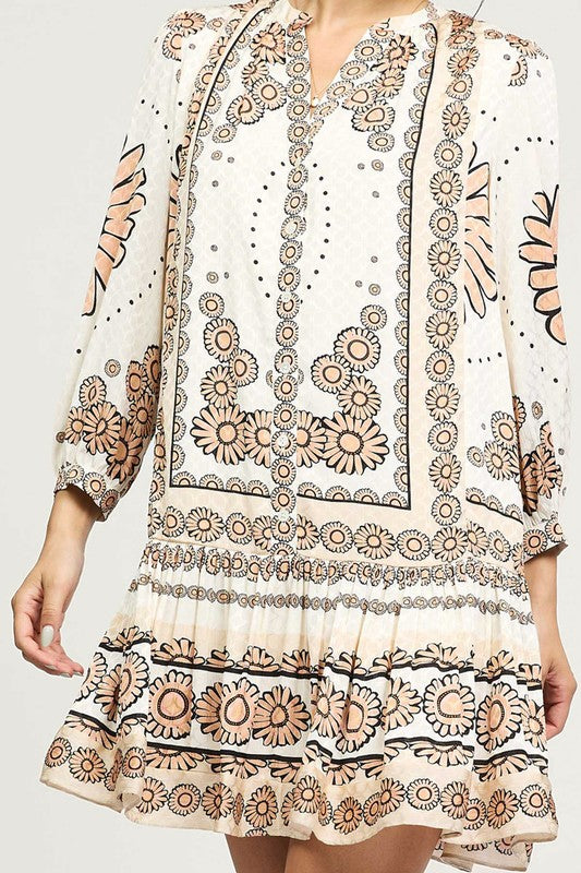 Split-Neck Button-Front Boho Dress