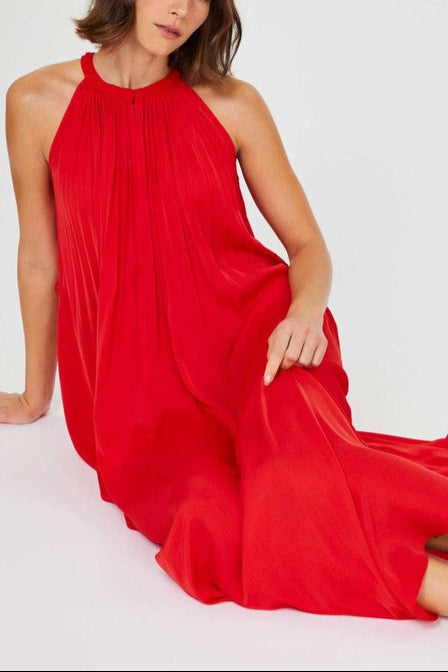 Crochet Trim Halter Neck Long Dress