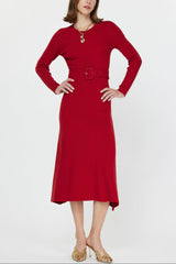 Belted Round Neck Long A-Line Dress (2 Color Ways)