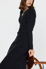 Belted Round Neck Long A-Line Dress (2 Color Ways)