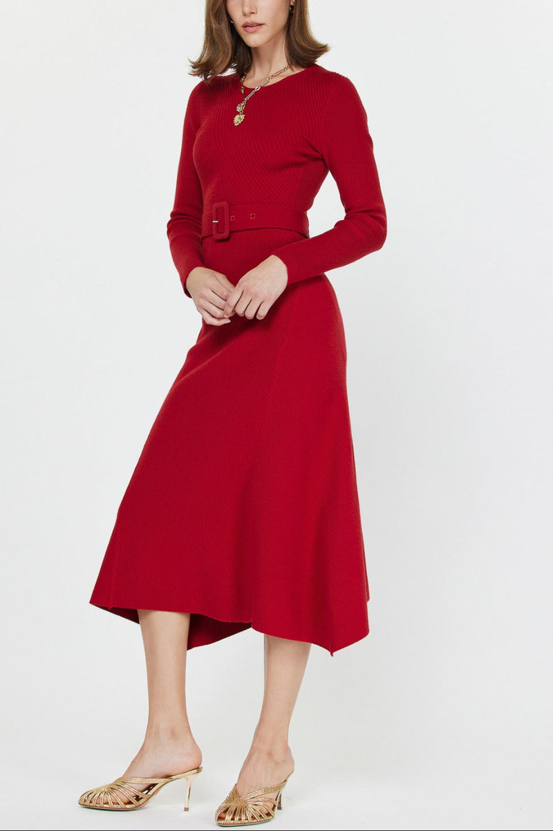 Belted Round Neck Long A-Line Dress (2 Color Ways)