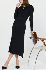 Belted Round Neck Long A-Line Dress (2 Color Ways)