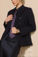 Tailored Blazer With Gold-Trim Buttons