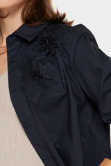 Floral Appliqué Button-Down Shirt (2 Color Ways)