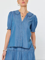 Chambray Ruffled Collar Blouse