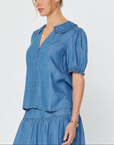 Chambray Ruffled Collar Blouse