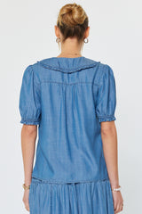 Chambray Ruffled Collar Blouse