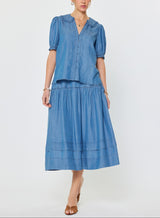Chambray Ruffled Collar Blouse