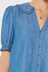 Chambray Ruffled Collar Blouse