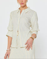 Striped 3/4 Sleeve Button-Down Blouse