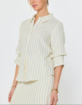 Striped 3/4 Sleeve Button-Down Blouse