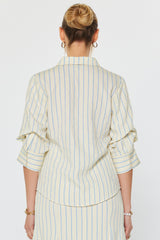 Striped 3/4 Sleeve Button-Down Blouse