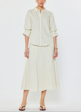 Striped 3/4 Sleeve Button-Down Blouse