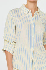 Striped 3/4 Sleeve Button-Down Blouse