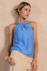 Sky Blue Twist-Neck Halter Top