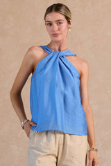 Sky Blue Twist-Neck Halter Top