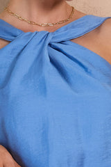 Sky Blue Twist-Neck Halter Top