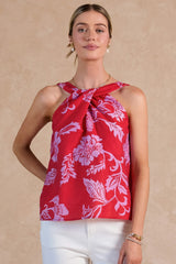 Floral Twist-Neck Halter Top