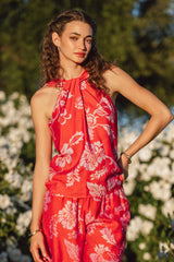 Floral Twist-Neck Halter Top