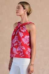 Floral Twist-Neck Halter Top