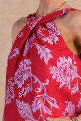 Floral Twist-Neck Halter Top