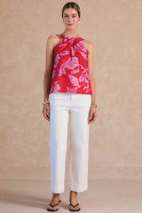 Floral Twist-Neck Halter Top