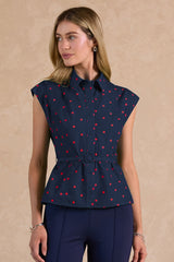 Polka Dot Belted Peplum Blouse