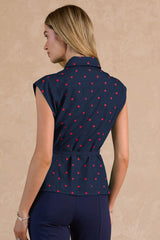 Polka Dot Belted Peplum Blouse