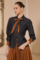 Sienna Suede-Trim Denim Shirt