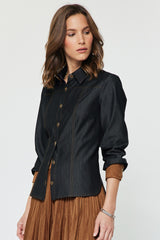 Sienna Suede-Trim Denim Shirt