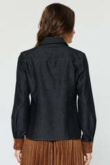 Sienna Suede-Trim Denim Shirt