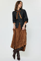 Sienna Suede-Trim Denim Shirt