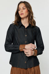 Sienna Suede-Trim Denim Shirt
